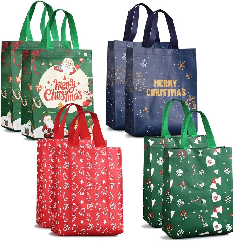 Axiski 8PCS Christmas Tote Treat Non-Woven Gift Bags with Handles for Gifts Wrapping Shopping, Xmas Party Supplies, 12.2×9.8×4.53inch - Image 1